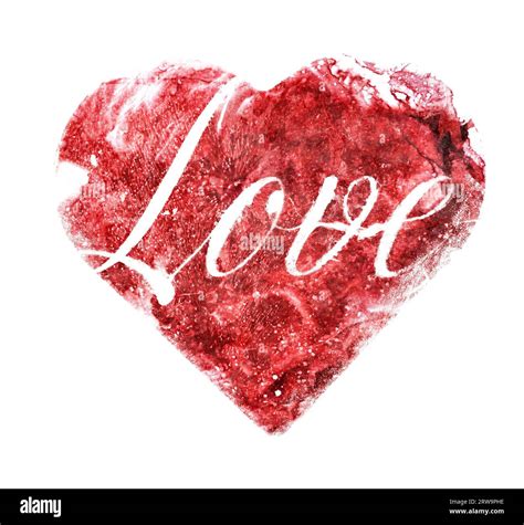 Raster illustration red heart with word Love Stock Photo - Alamy