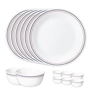 Buy Corelle Livingware Double Ring Red-N-Blue 14 Pcs Dinner Set Double ...