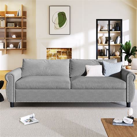SINOFURN 80.7-in Modern Gray Polyester/Blend 2-seater Reclining Sleeper ...