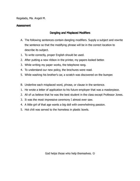 Image result for Dangling Modifier Practice Test