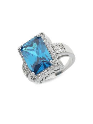Shazz Silvertone Cubic Zirconia & Blue Sapphire Ring