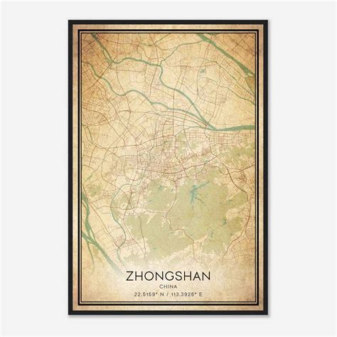 Vintage Zhongshan China Map Poster, Zhongshan City Road Wall Art Print - Custom Maps & Posters