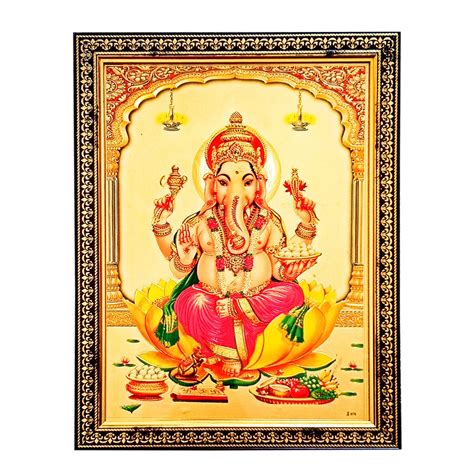 Pooja Ghar Lord Ganpati/Lord Ganesha Golden Photo Frame (10 X 12.5 Inch ...
