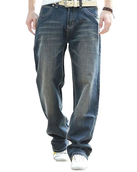 Buy YOYEAH Men's Loose Straight-Leg Relaxed-Fit Jean Washed Denim Fit ...