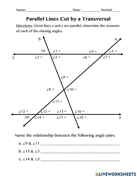 Parallel Lines Cut by a Transversal 7th Grade 的图像结果