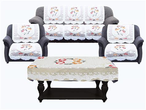 Kuber Industries Flower Cotton 5 Seater Sofa Cover with Center Table ...
