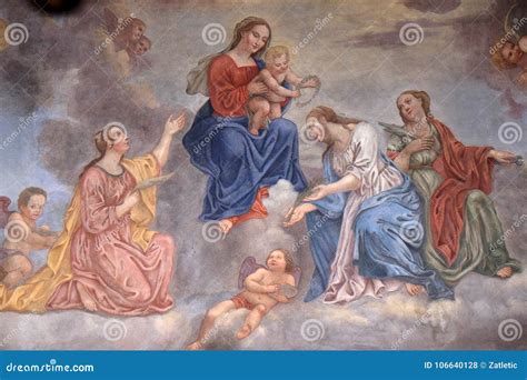 Virgin Mary with the Baby Jesus Surrounded by Saints and Angels ...