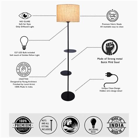 Buy HOMESAKE Metal Floor Lamp with Shelves from Homesake at just INR ...