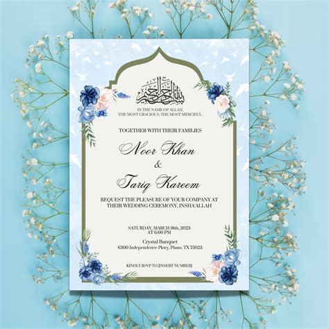 Buy Light Blue Nikkah Invitation Template: Islamic Wedding (digital ...