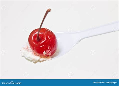 Cherry on the spoon stock image. Image of eating, sweet - 59069187
