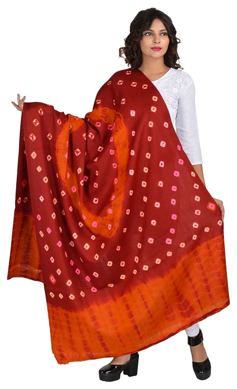 Buy BAISA Women's Bandhani/Bandhej Tie-Dye Shawl/Stole (Orange & Maroon ...