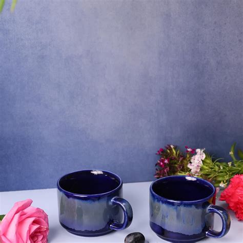 WEAVING HOMES Royal Blue Chai Cup (Set of 6) Cups, Tea Cups, Ceramic ...