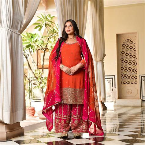 Rani & Rust Sparkle Sequin Embroidered Pure Georgette Suit Set-Plus ...