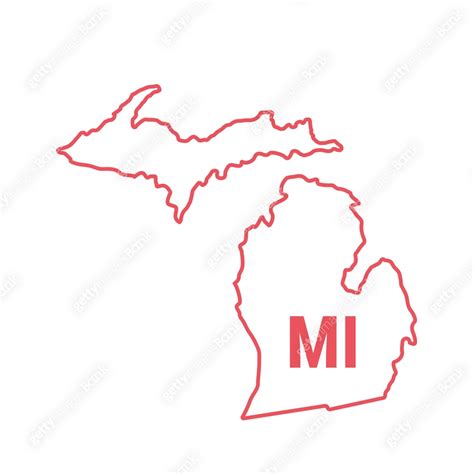 Michigan US state map red outline border. Vector illustration. Two-letter state abbreviation 이미지 ...