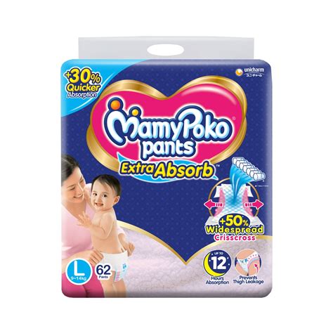 Mamypoko Extra Absorb Diaper Pants Large, 62 Count Price, Uses, Side ...