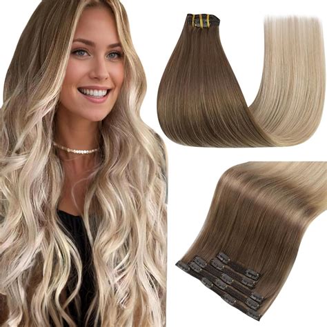 Amazon.com : Easyouth Clip in Hair Extensions Real Human Hair Ombre ...