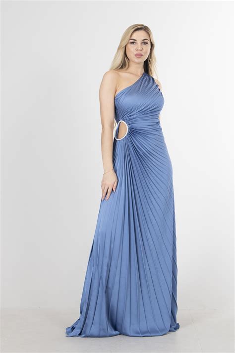 Ardanewline Tek Omuzlu İndigo Bel Dekolteli Taş İşlemeli Uzun Abiye ...