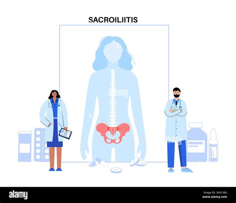 Illustration of sacroiliitis treatment. Sacroiliitis is an inflammatory condition that affects ...