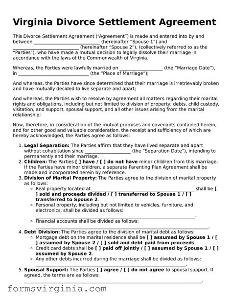 Free Virginia Divorce Settlement Agreement PDF Form ⇒ Forms Virginia