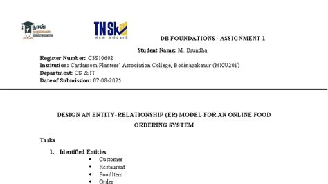 DB FOUNDATIONS ASSIGNMENT 1: ER MODEL FOR ONLINE FOOD ORDERING SYSTEM ...