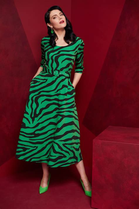 Kate Cooper Zebra Print Full Dress - Black/kelly Green