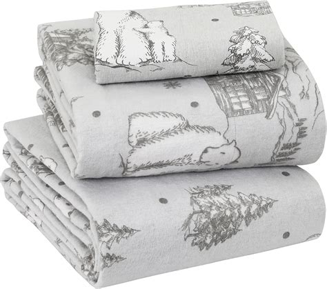 Amazon.com: Sleepdown 100% Cotton 160 GSM Flannel Sheet Set - Bear ...