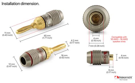 Nakamichi FanLock Excel Series 24k Gold Plated Banana Plugs 10 AWG - 18 ...