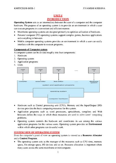 OS Unit-1- Introduction - UNIT-I INTRODUCTION Operating System acts as ...