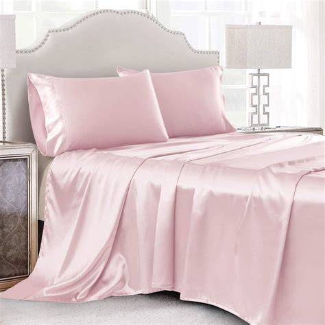 Amazon.com: Cobedzy 3 Pcs Blush Pink Satin Sheets Twin Size Soft Silky ...