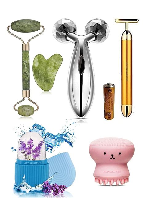 RUDRESHWAR 100% Natural Jade Roller With Gau Sha Stone,T-Shaped 24K ...