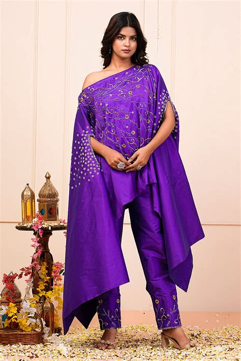 Buy Purple Boat Neck Kaftan & Pants for Women by Namita Sharma