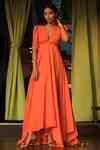 Buy Orange Poplin Cotton V Neck Draped Gown For Women by Zwaan Online ...