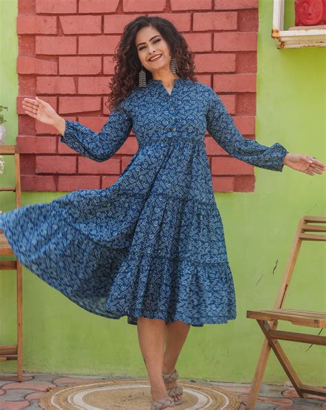 Shop Blue Cotton Maxi Dress-Khoobsurat Eva