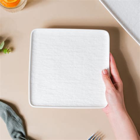 Frore Textured Square Ceramic Snack Plate White 8 Inch Online - Premium ...
