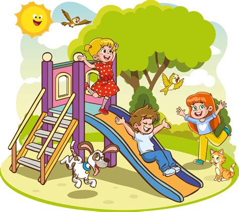 Vector illustration of happy kids playing in playground 22092868 Vector ...