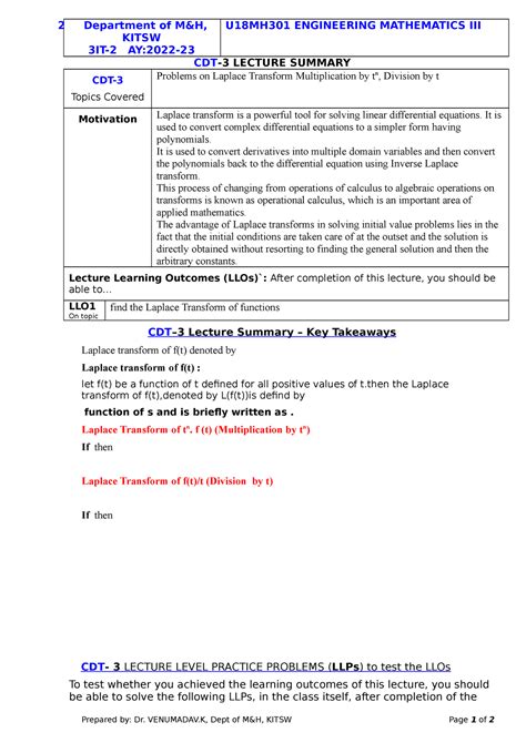 CDT3-Multiplicationand Divisionbyt - 2 Department of M&H, KITSW 3IT-2 ...
