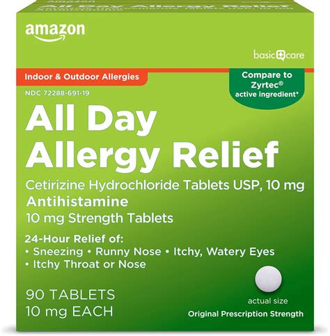 Amazon Basic Care All Day Allergy, Cetirizine 10mg 90 Count Sale - all day allegey