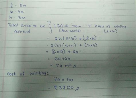 The length breadth and height of a room are 5m 4m 3m respectively. Find ...