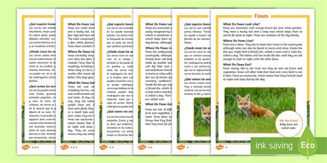 Foxes Differentiated Fact File English/Spanish
