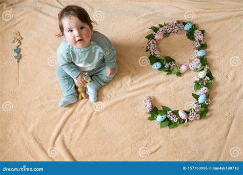 9 Months Old Baby. Happy, Nine Months Old Baby Crawling on Carpet at ...
