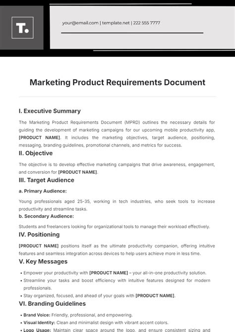Free Marketing Product Requirements Document Template to Edit Online