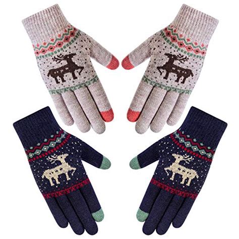 Buy YSense 2 Pairs Winter Touch Screen Gloves Deer Knit Printing, Warm ...