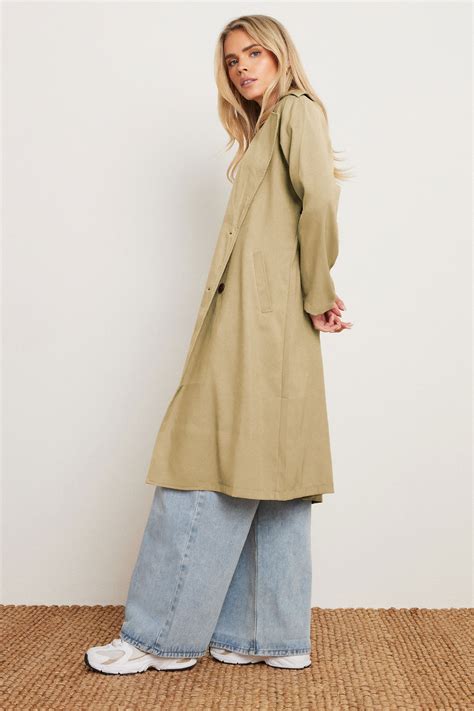 PixieGirl Petite Womens's Stone Brown Woven Lightweight Trench Coat ...