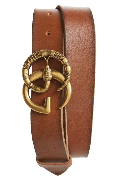 Gucci Gg Marmont Snake Buckle Leather Belt in Brown for Men - Lyst