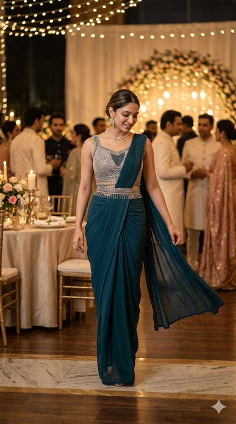 DIVA Royal Blue Embellished Tissue Ready-Made Saree – Diva