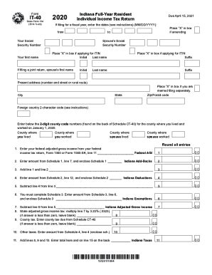 2020 Form IN DoR IT-40 Fill Online, Printable, Fillable, Blank - pdfFiller