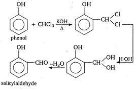 The reaction of chloroform and sodium hydroxide with phenol to form ...