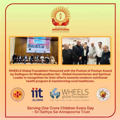 Wheels Global Foundation Receives Power of Poshan Award at Sathya Sai Grama