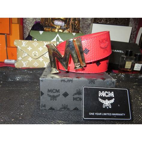 MCM red leather reversible belt size 120... - Depop