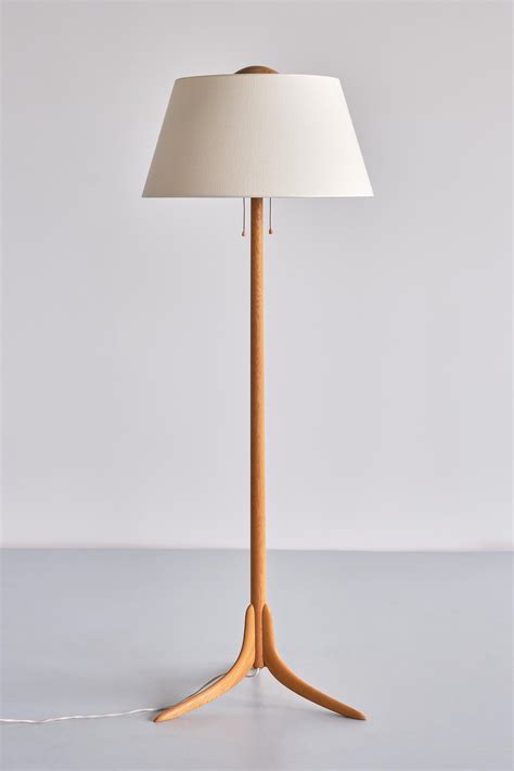 Swedish Modern Three Legged Floor Lamp in Oak, Svensk Hemslöjd, 1950s ...